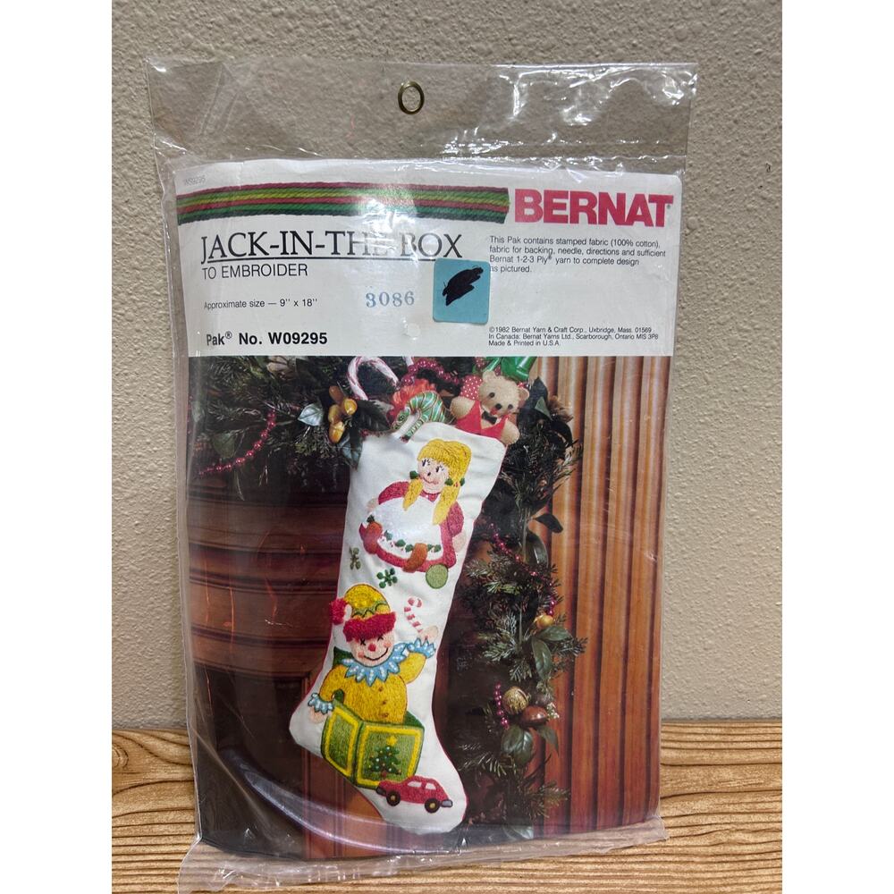 Vintage Bernat Jack-in-the-Box Embroidery Stocking Kit 1982 Sealed W09295 Craft